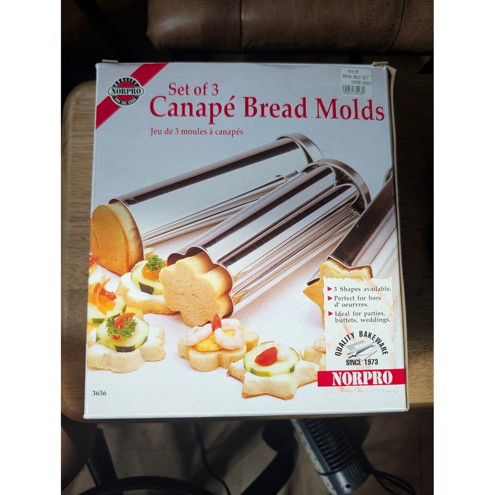 Norpro Set of 3 Canape Bread Molds Stainless Steel Star Flower Circle 3656